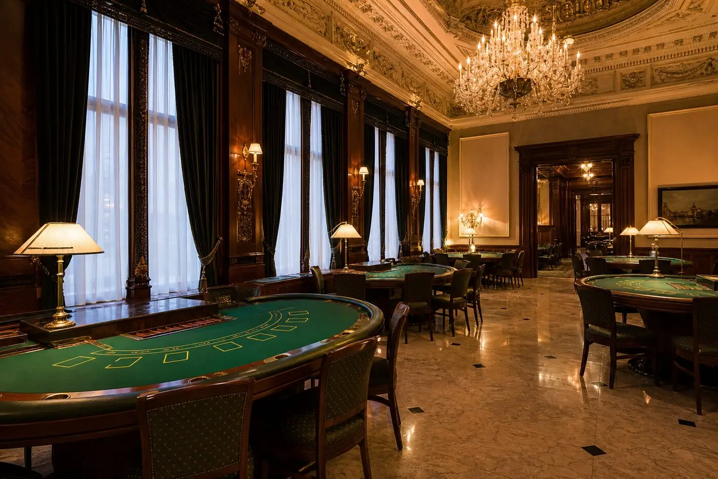 Prázdný herní salon s dřevěným obložením a stolními hrami v Grand Stay Prague